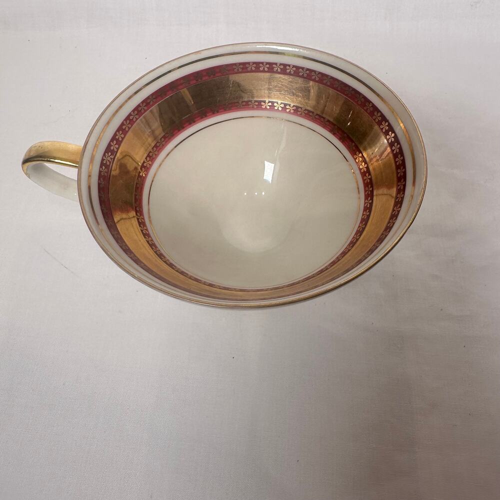 Vintage Johann Seltmann VohenstrauB Teacup Bavaria White Burgundy Gold Gilt